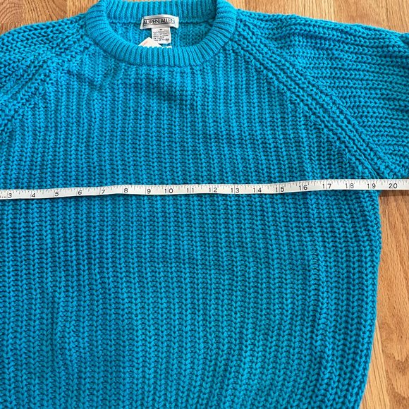 LAUREN ALLEN PEACOCK BLUE WOMENS CREWNECK CABLE KNIT VINTAGE SWEATER SZ MED NWT - Picture 8 of 11